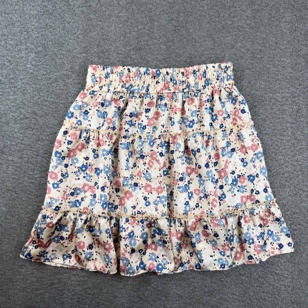 Altar'd State Tiered Mini Skirt Women's Small Cream Floral Ruffle Elastic Waist - Picture 7 of 7